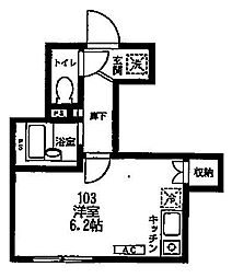 ソレイユ 1階ワンルームの間取り
