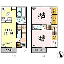 西臺　稀　上ノ臺 1階2LDKの間取り