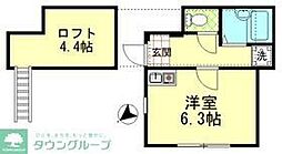 ドミール西が丘 1階ワンルームの間取り