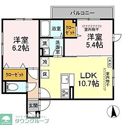 JR東海道本線 平塚駅 徒歩13分の賃貸アパート 1階2LDKの間取り