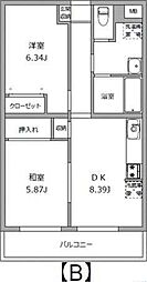 ルミエール香川 2DKの間取図画像