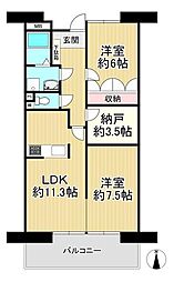 グランコープ津田A棟 2SLDKの間取図画像