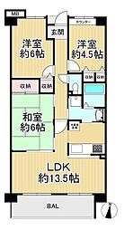 メロディハイム枚方A棟 3LDKの間取図画像