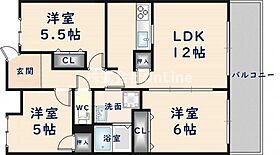 ガーデンシティ長田  ｜ 大阪府東大阪市新家中町（賃貸マンション3LDK・6階・65.00㎡） その2