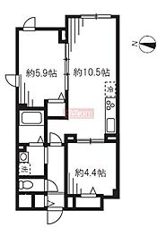 エルファーロ駒沢公園I 1階2LDKの間取り