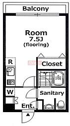 ＡＲＣＳ ＫＯＭＡＺＡＷＡ 1階ワンルームの間取り