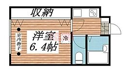 サンバレー梅ヶ丘 2階1Kの間取り