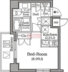 レジディア用賀 2階1Kの間取り