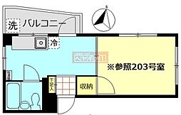 井村ビル 3階1Kの間取り