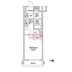 LIBR GRANT 世田谷弦巻 2階1Kの間取り