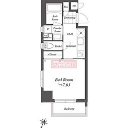 グランデュオ二子多摩川 6階1Kの間取り