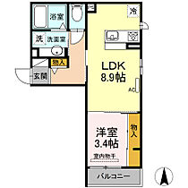 Ｄーｒooｍ　Ｋｕｍｅ 301 ｜ 愛知県豊橋市大橋通1丁目26-1（賃貸アパート1LDK・3階・34.16㎡） その2