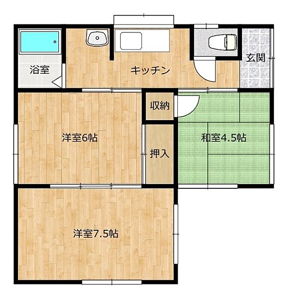 渡辺荘2 014｜茨城県神栖市大野原８丁目(賃貸一戸建3K・1階・43.47㎡)の写真 その2