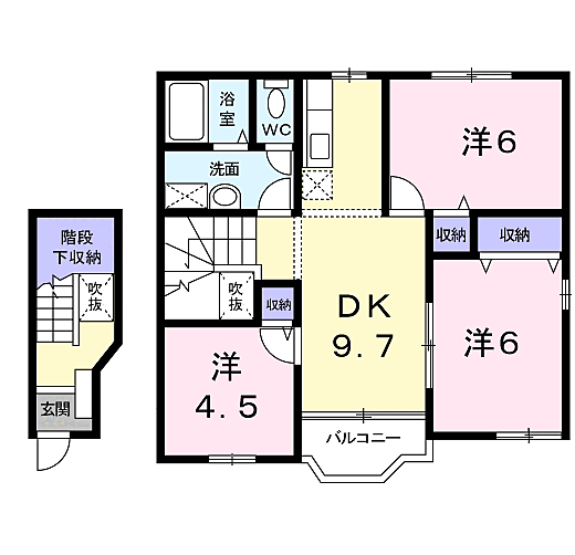 ヴィラ　サンライズ　ドリームII 203｜茨城県神栖市深芝南４丁目(賃貸アパート3DK・2階・65.98㎡)の写真 その2