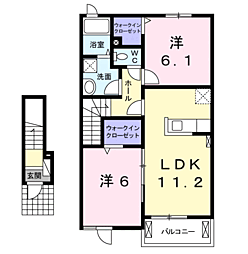 ミッド　ヴィラII 2階2LDKの間取り