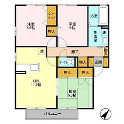 ローズガーデン・レジス　ＡＢＣＤ A201 2階3LDKの間取り