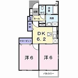 アルコ・イーリス 1階2DKの間取り