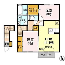 ヴァンベール 2階2LDKの間取り