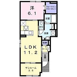 バーデンハイムネクストII 1階1LDKの間取り