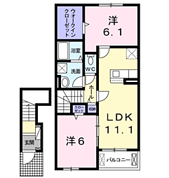 グランパレス　カシマ　II 2階2LDKの間取り