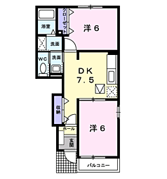 サンシャインIV 1階2DKの間取り