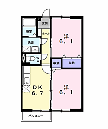 ファミール旭ケ丘II 2階2DKの間取り