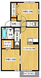ヒルズ堀割A 2LDKの間取図画像