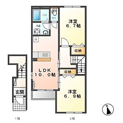 シェルブルーム 2LDKの間取図画像