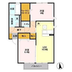 グラン・ジュテA 2LDKの間取図画像