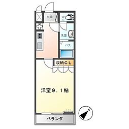 メルヴェール知手 1Kの間取図画像