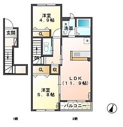 メゾンハピネス 2LDKの間取図画像