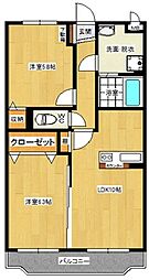 ヒルズ知手 2LDKの間取図画像