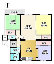 サクラ有野台団地11号棟 4DKの間取図画像