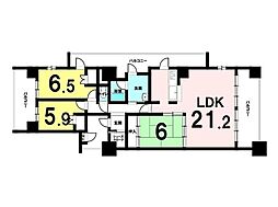 サーパス中津留 3LDKの間取図画像