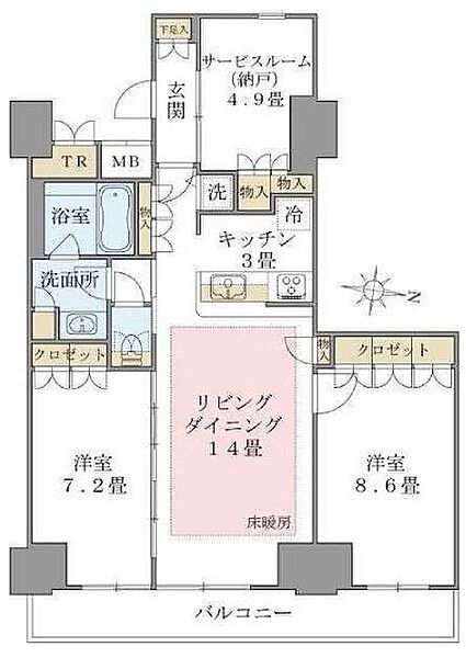 ブリリアイスト東雲キャナルコート 329｜東京都江東区東雲１丁目(賃貸マンション2SLDK・3階・80.29㎡)の写真 その2