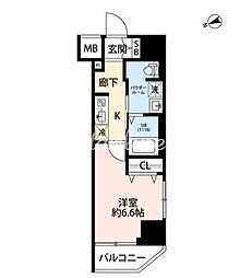 プレール・ドゥーク門前仲町III 5階1Kの間取り