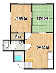 三宅第二アパート 2DKの間取図画像