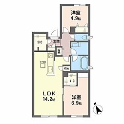 広島高速交通アストラムライン 大町駅 徒歩7分の賃貸マンション 1階2LDKの間取り