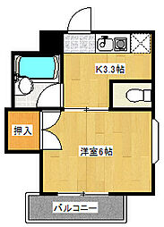 サンライズ鶴江C棟 1Kの間取図画像