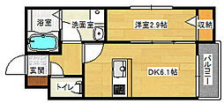 アプロウズ府中町浜田 1DKの間取図画像