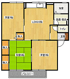 中筋川手1番館 3DKの間取図画像