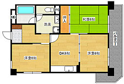 奥野マンション 3DKの間取図画像