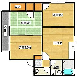 広島高速交通アストラムライン 上安駅 徒歩10分の賃貸アパート 2階3DKの間取り