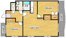 JR芸備線 戸坂駅 徒歩10分の賃貸マンション 2階2LDKの間取り