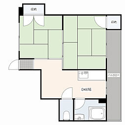 広島電鉄8系統 寺町駅 徒歩4分の賃貸マンション 3階2DKの間取り