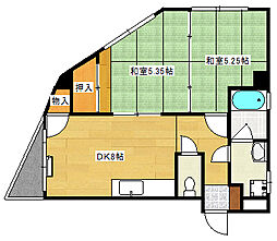 広島電鉄2系統 天満町駅 徒歩4分の賃貸マンション 4階2DKの間取り