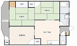 広島電鉄8系統 江波駅 徒歩10分の賃貸マンション 3階3DKの間取り
