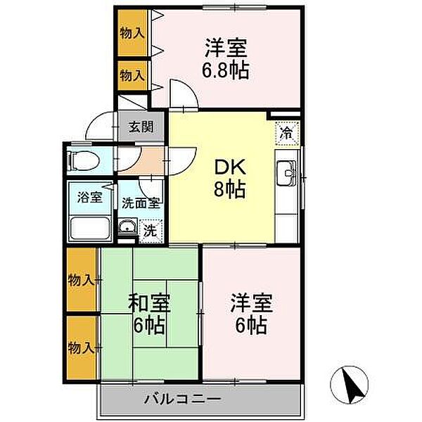 広島県広島市安佐南区緑井７丁目(賃貸アパート3DK・2階・59.50㎡)の写真 その2