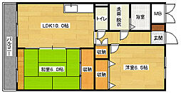 JR可部線 大町駅 徒歩3分の賃貸マンション 1階2LDKの間取り