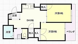 広島電鉄1系統 日赤病院前駅 徒歩12分の賃貸マンション 3階2DKの間取り